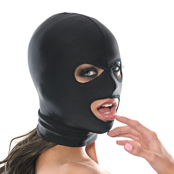 3 Hole Black Spandex Bondage Hood